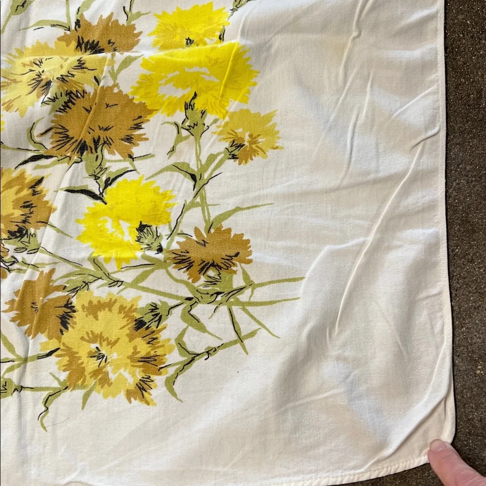 Vintage Floral Yellow & tan almost sq tablecloth  very soft & well loved, cotton